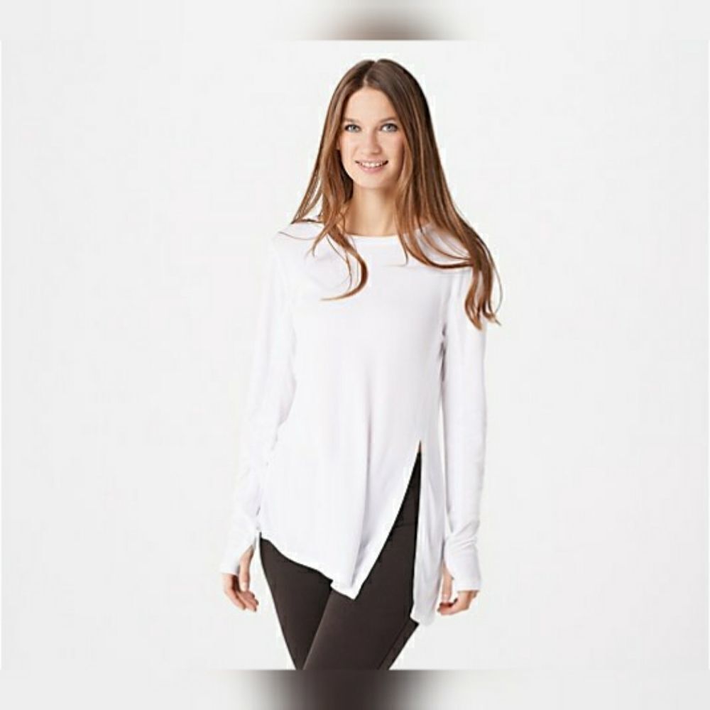 zuda Z-Luxe Asymmetrical Long-Sleeve Top with Slit